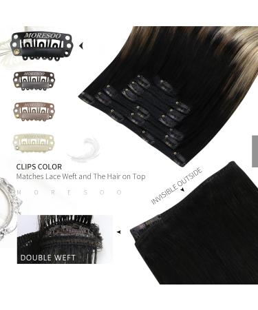 Affordable Moresoo Clip-in Real Hair Extensions - Black to Brown & Medium Blonde 55cm 7PCs 80g #1B/6/22 - Buy Online on GoSupps.com
