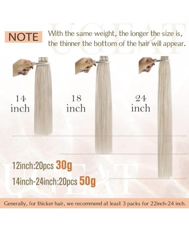 Ugeat Tape In Extensions - Real Hair White Blond Color #60A - 25cm Remy Hair Extensions with Adhesive Strips - 20 Pieces - Buy Online on GoSupps.com