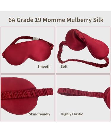 Silk Sleep Mask for Women/Men/Girls | 19 Momme 100% Pure Mulberry Silk | Blackout Anti-Allergy Blindfold | Elastic Strap for Night Travel Nap Meditation | Burgundy Red - Buy Online on GoSupps.com