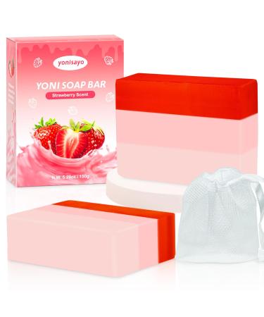 2 PCS Big Yoni Soap Bar Yoni Wash Organic 2 * 5.29oz Yoni Bar Soap Feminine Wash for Women Ph Balance Natural Deodorant Bath Vaginal Body Bath Soap Strawberry Handmade feminine soap