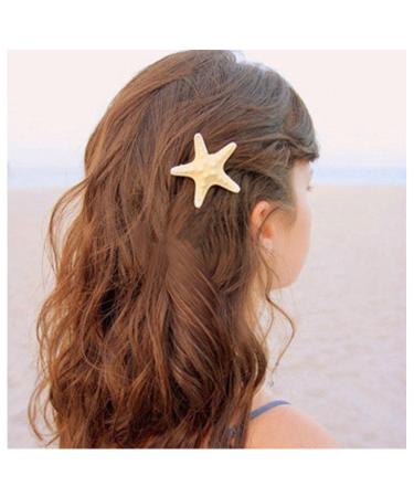 Iaceble Bohemia Starfish Hair Clip Barrette Sea Star Side Clip Hairpin Natural Starfish Headwear Beach Festival Hairclip Hairpin Decorative Hair Accessory for Women and Girl Headdress