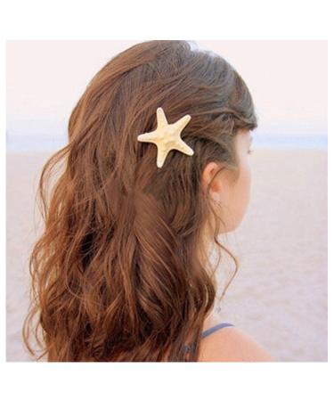 Dervivea Bohemia Starfish Hair Clip Barrette Sea Star Side Clip Hairpin Natural Starfish Headwear Beach Festival Hairclip Hairpin Decorative Hair Accessory for Women and Girl Headdress