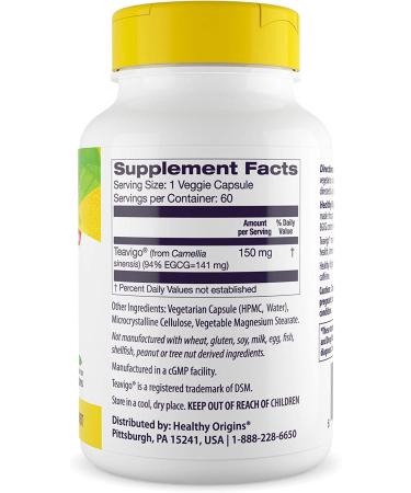 Healthy Origins Teavigo Green Tea 150mg (94% EGCG) - 60 Veggie Caps - Buy Online on GoSupps.com