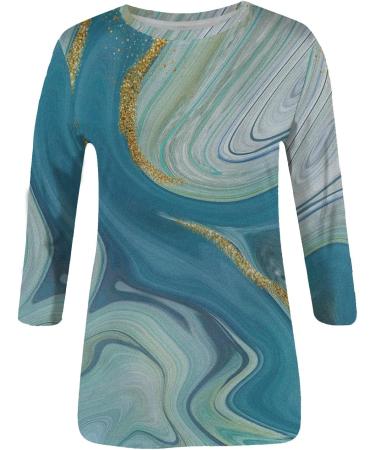 oelaio Womens 3/4 Sleeve Tops Trendy Casual Summer Cute Print Round Neck T Shirts Fashion 2023 Loose Blouses Plus Size Tunics Sky Blue Medium - Buy Online on GoSupps.com