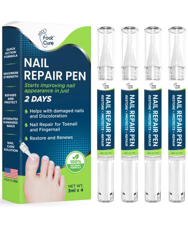 Nail Repair Solution for Thick Broken Nails Toe Nail & Fingernails | 100% Natural Ingredients Formula - Easy to Use - Extra Strength Cruelty Free | 0.12 Fl Oz Nail Repair Pen (Pack of 4) by FootCure