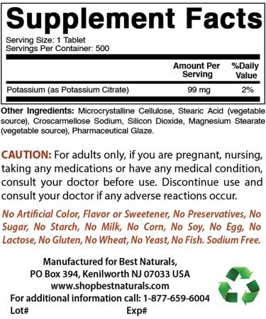 Naturally Sourced Potassium Citrate 99mg | 500 Tablets | 3rd Party Tested - Buy Online on GoSupps.com