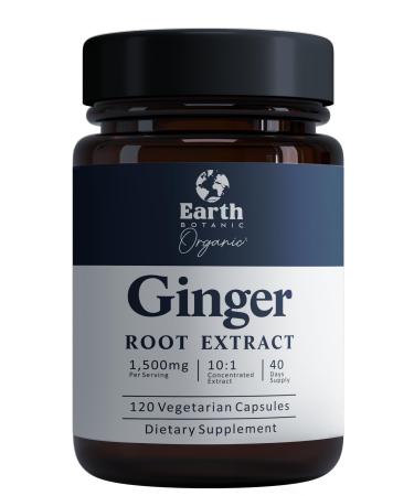 Earth BOTANIC Organic Ginger Root Extract 1500mg | High Strength 10:1 Concentrated Ginger Supplement | 120 Vegan Capsules | Non-GMO Gluten-Free | Ginger Root Capsules for Daily Wellness