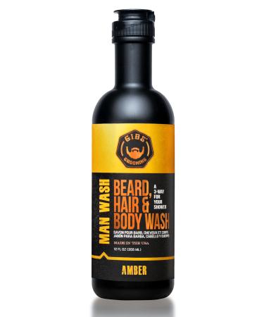 GIBS Grooming Amber 3 in 1 Body Wash For Men Beard & Hair Moisturizing and Cleansing Liquid Body Wash Liter - Sulfate and Paraben Free