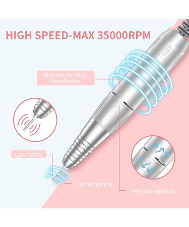 Portable Nail Drill Professional 35000 RPM Rechargeable Electric File for Acrylic Nails - Cordless Efile with Bits Kit in Pink | Ideal for Manicure Salon/Home Use - Buy Online on GoSupps.com