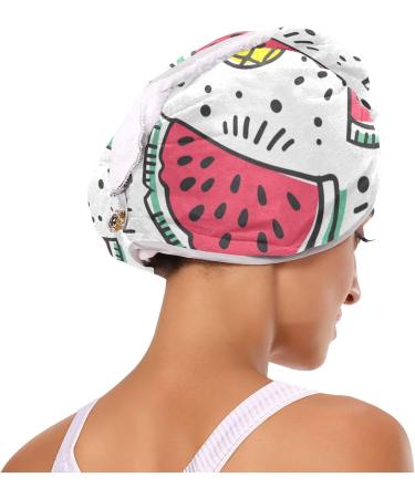 Super Absorbent Fruit Watermelon Pineapple Hair Towel 2 Pack | Quick Dry Turbans for Women & Girls - Button Twisty Wrap - Buy Online on GoSupps.com