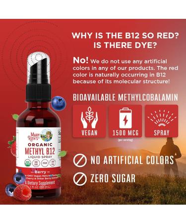 Organic Vitamin B12 Spray for Nerve Function & Energy Support - Vegan, Non-GMO, Gluten Free - 1 Fl Oz (Berry) - Pack of 1 - Buy Online on GoSupps.com