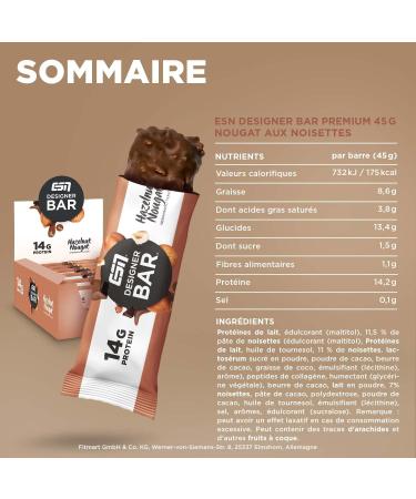 ESN Designer Bar Box Hazelnut Nougat 12 x 45g Protein Bars - Buy Online on GoSupps.com