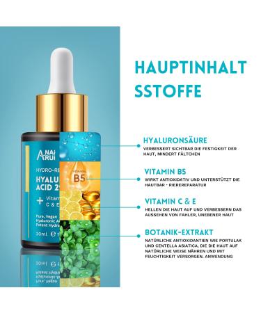 Anirui Hyaluron Serum 30ml - Vitamin B5 C&E Anti-Aging & Moisture for Men & Women - Reduce Fine Lines & Dark Spots - Buy Online on GoSupps.com