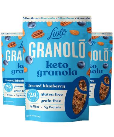 Livlo Keto Nut Granola Cereal - Only 2g Net Carb & Zero Added Sugar - Low Carb, Grain Free & Gluten Free Healthy Snack - Frosted Blueberry, 10.5 oz (3 Pack) Frosted Blueberry Pack of 3