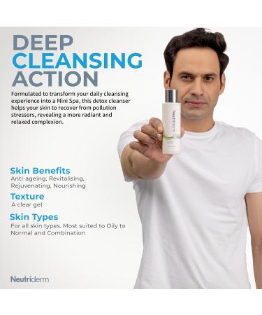NEUTRIDERM Detox Cleanser Gentle Glycolic Face Wash and Exfoliating Gel Cleanser for Clear Brighter-Looking Skin Ideal for Oily or Combination Skin 120 mL / 4.1 fl oz - Buy Online on GoSupps.com