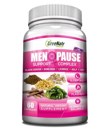 Herbal Menopause Support Complex for Hot Flashes Night Sweats & Mood Swings Relief. Promotes Balanced Hormone Levels Naturally with Black Cohosh Dong Quai Licorice Root & Kelp Leaves Veggie Caps