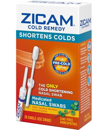 Zicam Cold Remedy Nasal Swabs with Cooling Menthol & Eucalyptus - 20 Count Pack - Buy Online on GoSupps.com