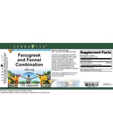 TerraVita Fenugreek and Fennel Combination 450mg (100 Capsules) - Supports Digestive Health - ZIN 513927 - Buy Online on GoSupps.com