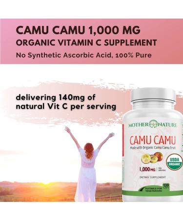 Organic Camu Camu Vitamin C Capsules 1000mg - Immune Support & Anti-Aging Supplement - Vegan Non-GMO - 120 Count - Buy Online on GoSupps.com
