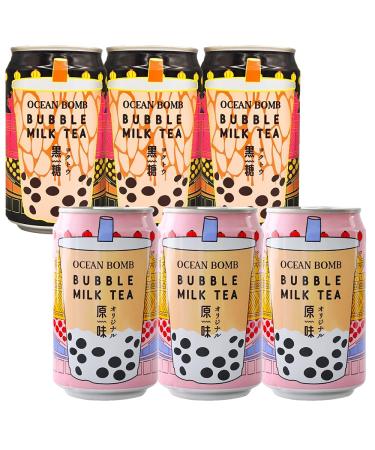 Ocean Bomb Boba Tea Tapioca Pearls, Canned Bubble Popping Milk Tea, Ready to Drink in a Can (2 Flavor, 6 Pack) Mix 10.65 Fl Oz (Pack of 6)