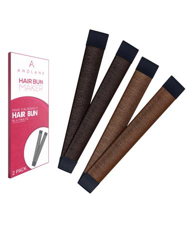 Womens Hair Bun Maker French Twist Hair Fold Wrap Snap by Andlane (1 Brown 1 Dark Brown)