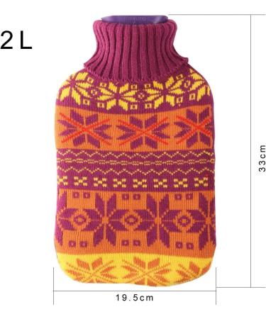 2 Liter Premium Classic Rubber Hot Water Bottle with Cute Knit Cover - Purple/Snowflake Design (2 Piece Set) - Buy Online on GoSupps.com
