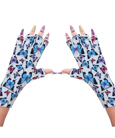 MelodySusie UV Gloves for Nails  UV Lamp Gloves for Manicures Protection  Colorful Butterfly Gel Manicure Gloves  Nail Art Skin Care Fingerless UV Shield Gloves