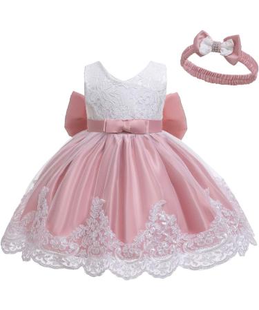 Baby Girls Lace Christening Dress with Bowknot and Flower Detail | LZH Baptism Tutu Gown 0-24 Months | 0-3 Months - Bean Powder - Buy Online on GoSupps.com