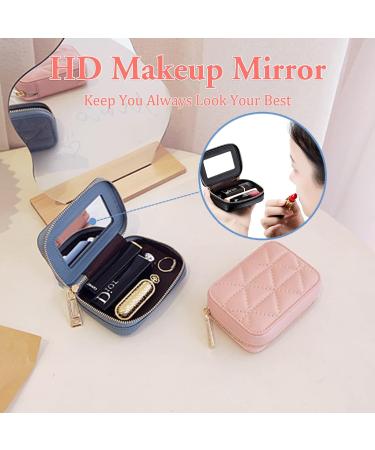 Female Travel Lipstick Case with Mirror - Pink Leather Makeup Bag for Women's Toiletries, Daily Touch-ups & Cosmetic Storage - Buy Online on GoSupps.com