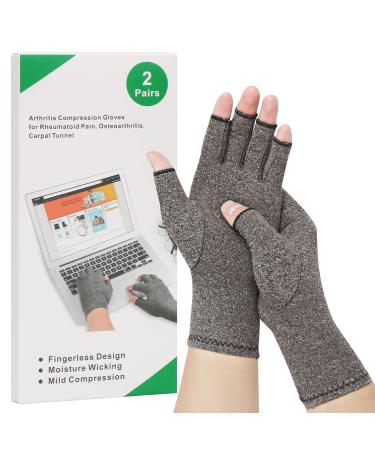 2-Pair Arthritis Compression Gloves for Alleviate Rheumatoid Osteoarthritis Carpal Tunnel Raynauds Disease Ease Muscle Tensi on Fingerless Breathable & Moisture Women and Men (Grey Small) Grey S