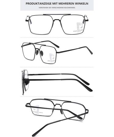 Shop Lanomi Pilot Reading Glasses - Progressive Multifocal Blue Light Filter Metal Frame Black 4.0x | Ideal for Men - Buy Online on GoSupps.com