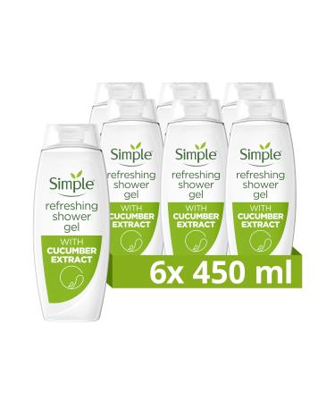 Simple Kind to Skin Refreshing Shower Gel body wash with cucumber extract for sensitive skin 6x 450 ml