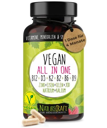 Vegan all-in-one-vitamin B12 + D3 + K2 + B6 + B9 folic acid + zinc + iron + selenium + sodium + potassium + iodine-complex with 120 capsules (4 month supply) - Buy Online on GoSupps.com