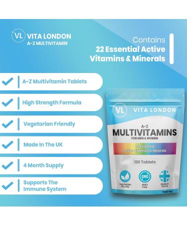 Multivitamin Tablets for Women & Men | 22 Essential Active Multi Vitamins & Minerals | 4 Month Supply (Tablet not Powder or Multivitamins Capsule) | UK Made Supplements 120 count (Pack of 1) - Buy Online on GoSupps.com