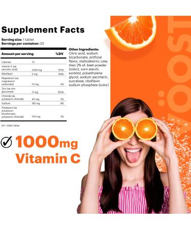 Voost Vitamin C with Zinc & Electrolytes 1000mg | Immune Support Effervescent Tablet | No Sugar & Low Calorie | Blood Orange Flavor - 40 Count - Buy Online on GoSupps.com