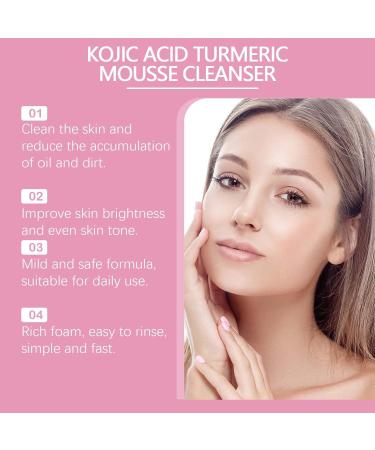 Turmeric Kojic Acid & Mousse Cleanser with Brush Exfoliating Unclog Pores Acne Scars Smooth Skin Foaming Face Cleanser for Dark Spots Dull Skin Gentle Facial Cleanser For All Skin Types 150ML - Buy Online on GoSupps.com