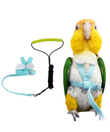 Pet Parrot Bird Harness Leash Adjustable Bird Flying Harness Traction Rope with Cute Wing for Parrots Pigeons Budgerigar Lovebird Cockatiel Mynah Outdoor Training Toy L Blue