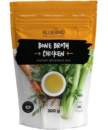 Bluebird Provisions Bone Broth - Natural Chicken Flavor Bone Broth Powder - Gut-Healing Bone Broth For Sipping & Cooking - Zero-Additives Bone Broth With Natural Electrolytes (200 Grams Pack) 7.05 Ounce (Pack of 1)