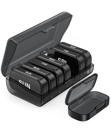 PULIV XL Weekly Pill Organizer with 7 Extra Large Compartments Portable Pill Box 7 Day with Dual Protection for Travel Medicine Organizer for Medicine Vitamins Fish Oils Supplements (Black)