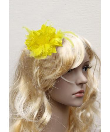Yellow Flower Feather Bead Corsage Hair Clip - Fascinator Hairband and Pin - Buy Online on GoSupps.com