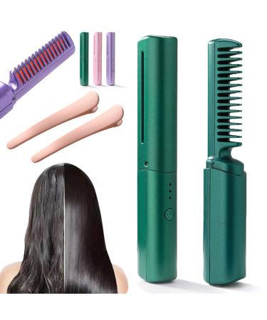 Rechargeable Mini Hair Straightener Rechargeable Straightening Brush Portable Mini Travel Cordless Hair Straightener Brush with 3 Temperature Adjustment (Green)