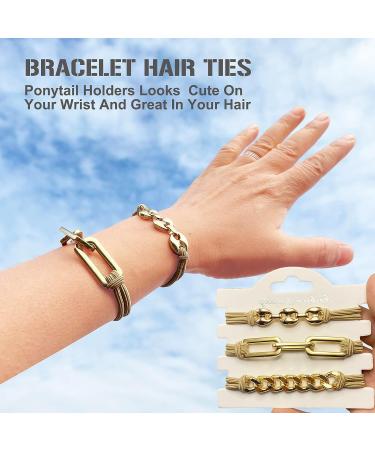 Khaki Hair Ties Accessories | Cute Bracelet Hair Bands with Metal Jewelry | Elastic Ponytail Holders for Women and Girls | Trendy Gift Idea - Buy Online on GoSupps.com