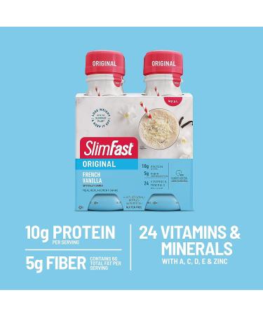 SlimFast Original French Vanilla Meal Replacement Shake - 10g Protein, 11 Fl. Oz Bottle - 4 Count x 3 Packs (12 Count) - Weight Loss Support, Ready to Drink - Packaging May Vary - Buy Online on GoSupps.com