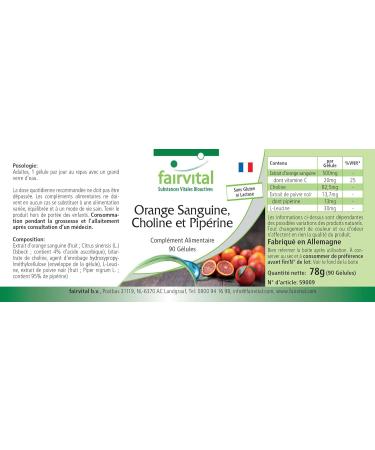 Fairvital | Blood orange choline and piperine - 90 capsules - for 3 months - quality controlled and high dose - 100% vegan - - Buy Online on GoSupps.com