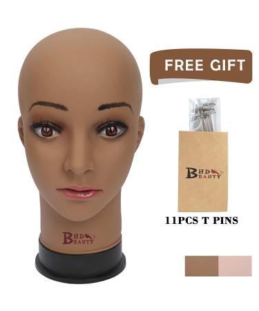 BHD Beauty 22'' Brown Female Bald Mannequin Head for Wig Making and Display - Professional Cosmetology Tool with T-pins for Eyeglasses and Hair Styling (Pack of 1) - Buy Online on GoSupps.com