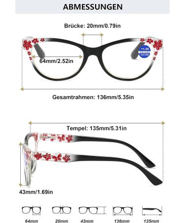 Lanomi Women's Cat Eye Reading Glasses with Blue Light Filter - Floral Design Visual Aid 1.0 to 4.0 Diopters - Buy Online on GoSupps.com