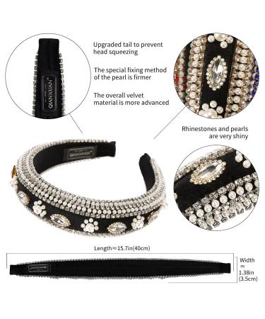 Crystal Rhinestone Headband with Pearl and Velvet Chain - Handmade Retro Diamond Hair Accessory - Buy Online on GoSupps.com