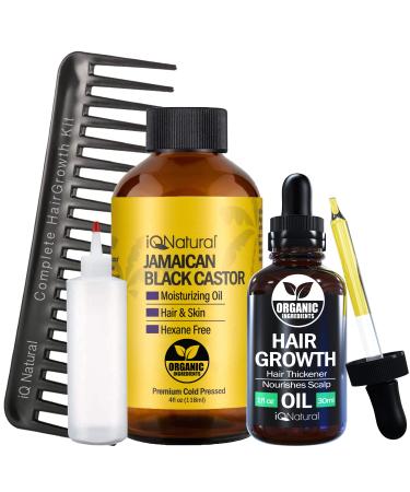IQ Natural Jamaican Black Castor Oil for Hair Growth and Skin Conditioning  100% Pure Cold Pressed  Scalp  Nail and Hair Oil - (1 COMPLETE KIT)) HAIR KIT