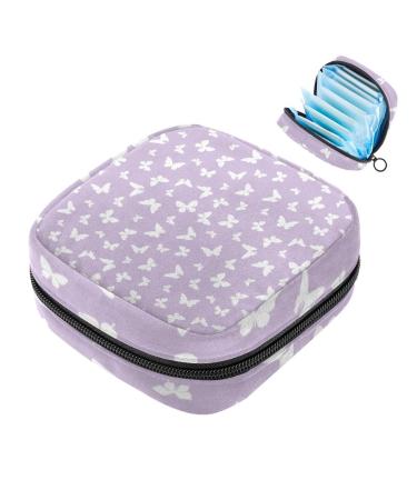 Muoooum butterflies purple background women bandage storage bag menstruation pad bag pocket portable menstrual cup pocket with zipper for teenagers girls women color 1