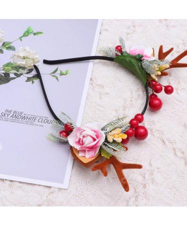 Minkissy Christmas Antler Headband Reindeer Ear Hair Hoop Christmas Floral Hairband Xmas Party Head Piece for Women Girls(Pattern 3) - Buy Online on GoSupps.com